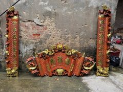 Cuốn Thư Câu Đối Gỗ Gụ Song Long Mẫu Mới Dát Vàng Theo Yêu Cầu Kích Thước Cuốn Thư 197*87*4 - Câu Đối 197*28*4