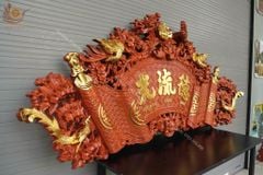 Cuốn Thư Câu Đối Gỗ Hương Đỏ- Kích Thước 197 Dát Vàng 18k