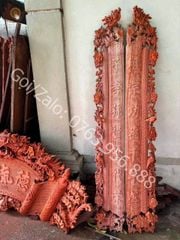 Cuốn Thư Câu Đối Gỗ Hương Đỏ- Kích Thước 197 Dát Vàng 18k