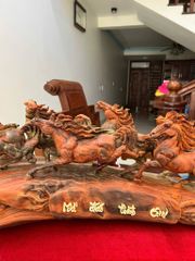 Tượng Linh Vật - Cầu Bát Mã Gỗ Trắc Đỏ Đen Dài 65cm