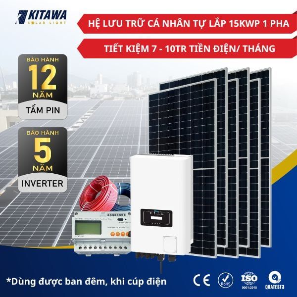 Hệ Điện Mặt Trời Hybrid 15kWp 1 Pha Tự Lắp (Dùng Được Ban Đêm, Khi Cúp Điện) - Hoá Đơn 7 - 10 Triệu