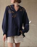  Puffy Shirt - Xanh navy thêu 
