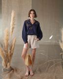  Puffy Shirt - Xanh navy thêu 