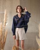  Puffy Shirt - Xanh navy thêu 