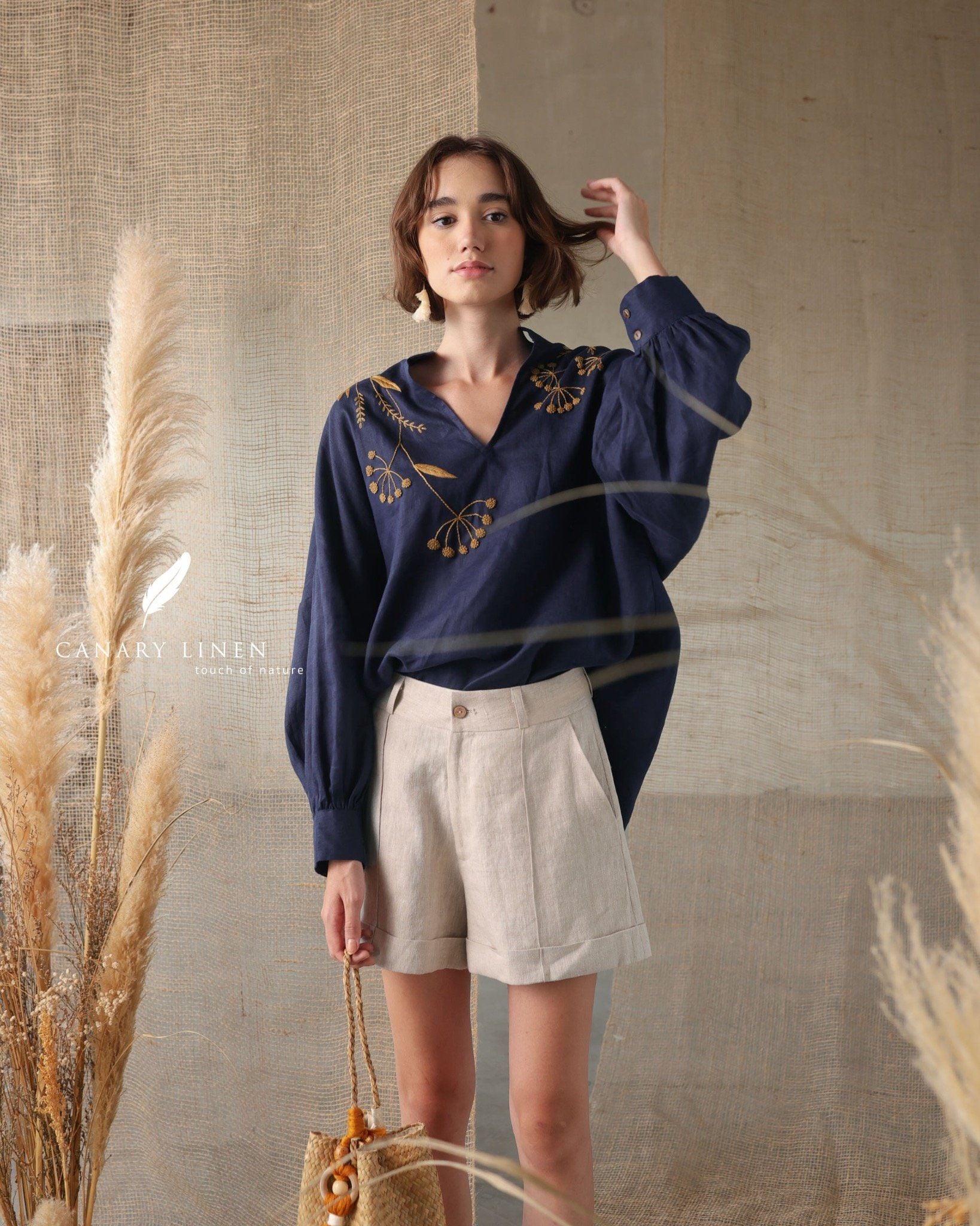  Puffy Shirt - Xanh navy thêu 