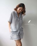  Vera Set - Sọc xám viền xanh indigo 