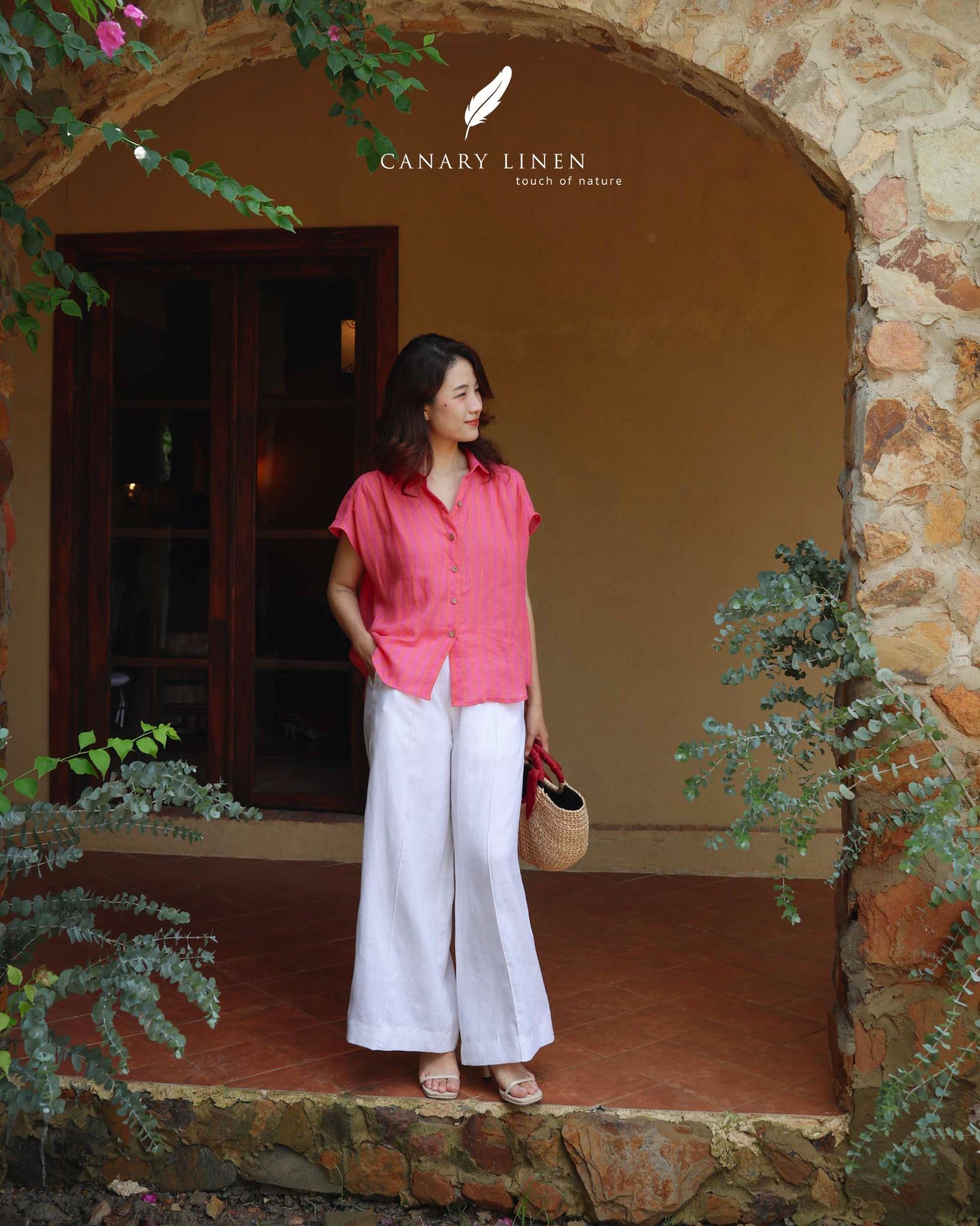  Gathie Shirt - Sọc hồng đỏ 