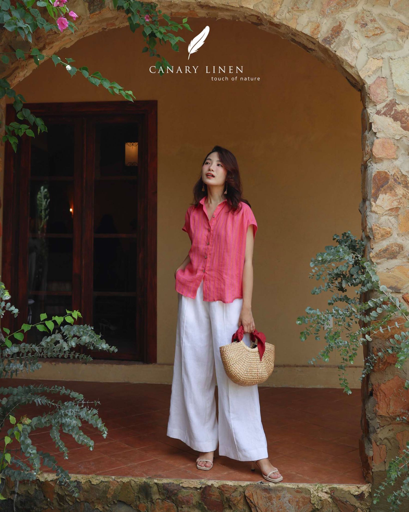 Gathie Shirt - Sọc hồng đỏ 
