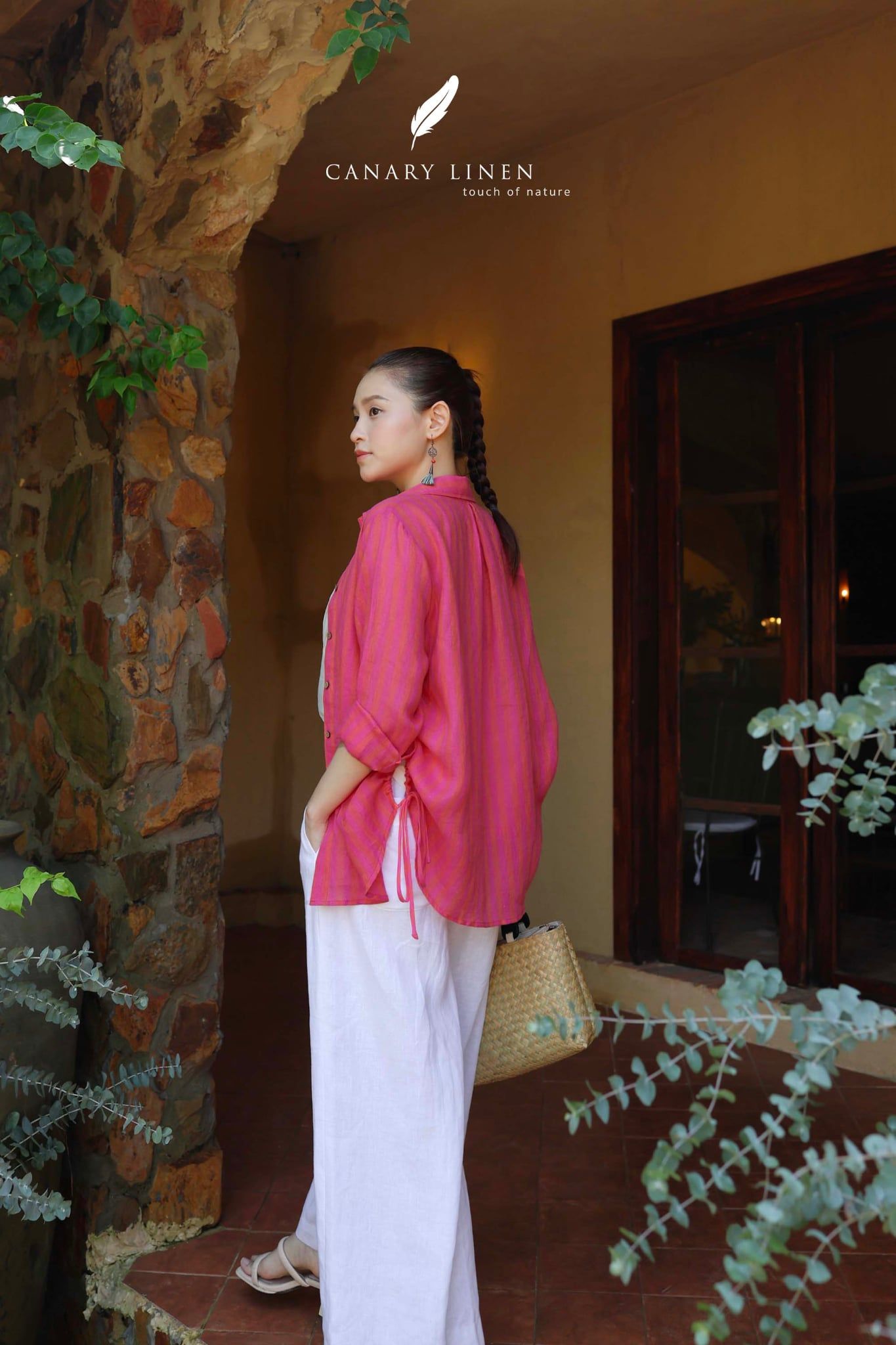  Ruxa Shirt - Sọc hồng đỏ 