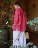  Ruxa Shirt - Sọc hồng đỏ 