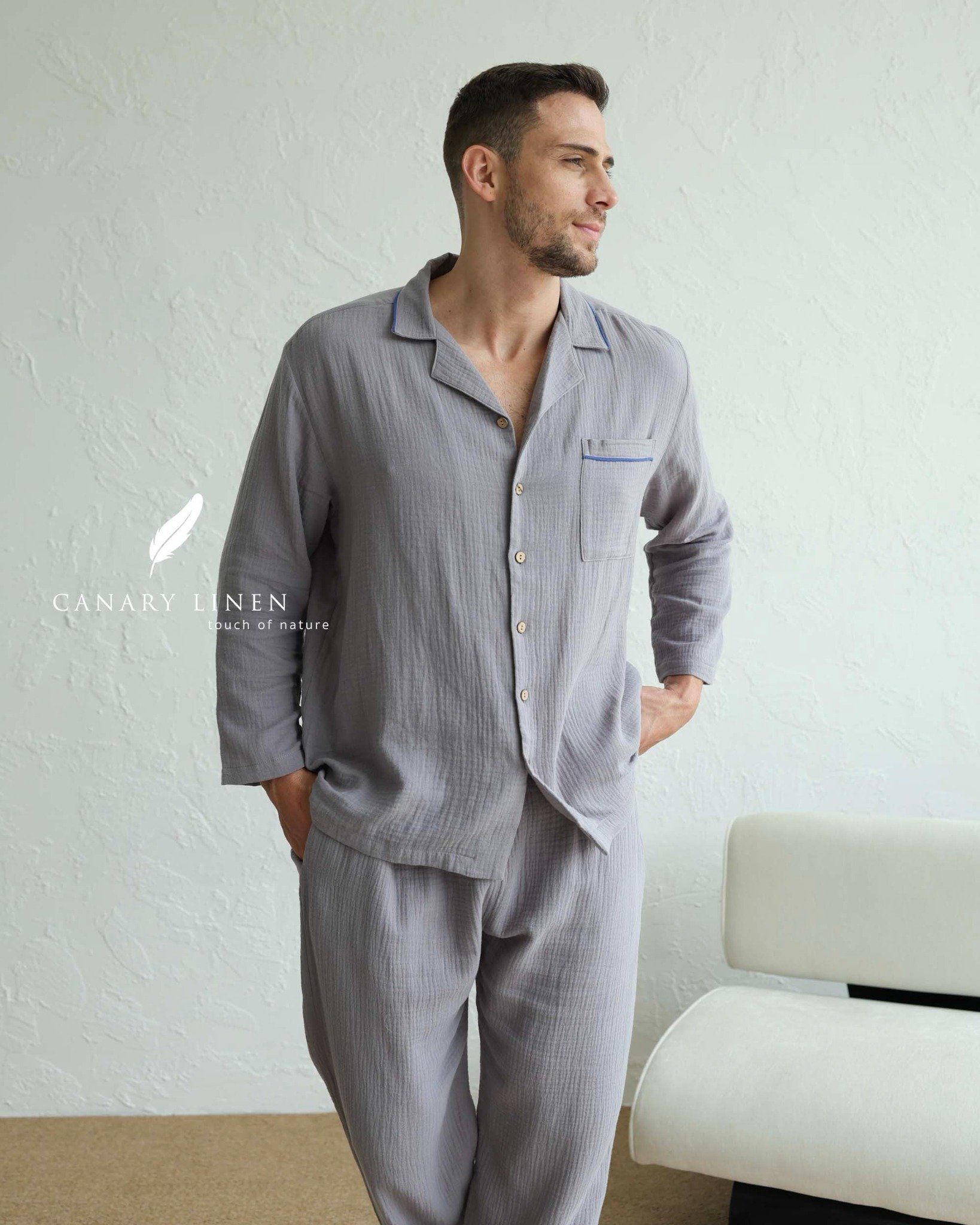  Men - Cove Set - Xám viền xanh indigo 