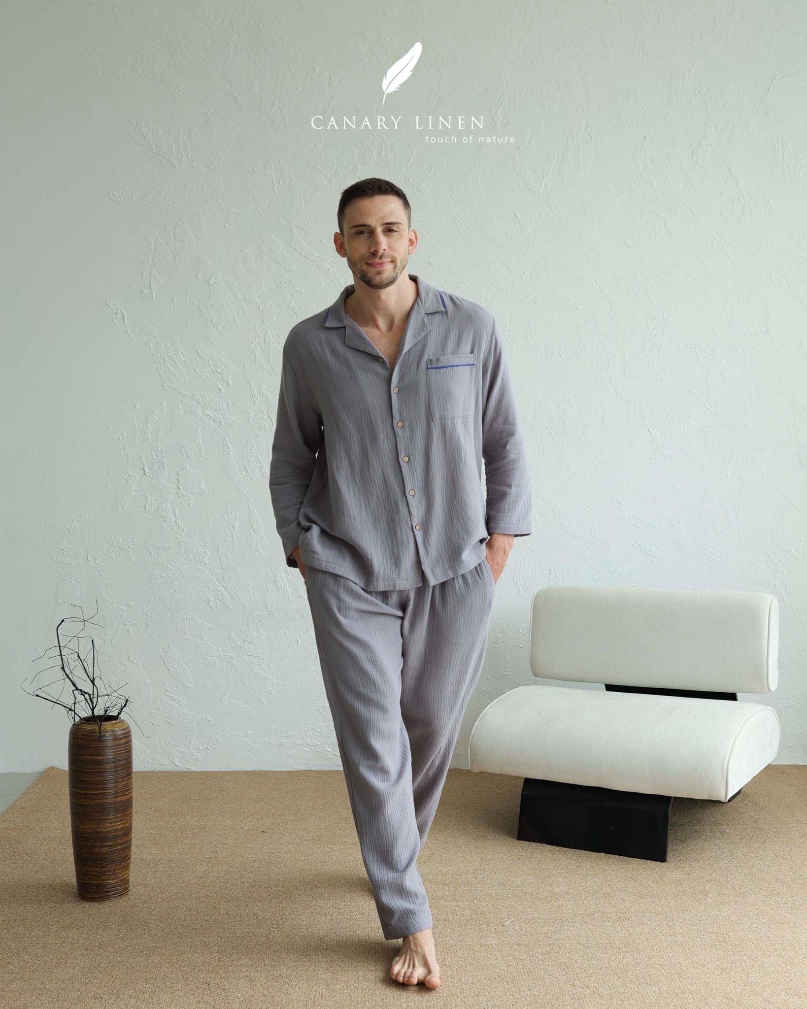  Men - Cove Set - Xám viền xanh indigo 