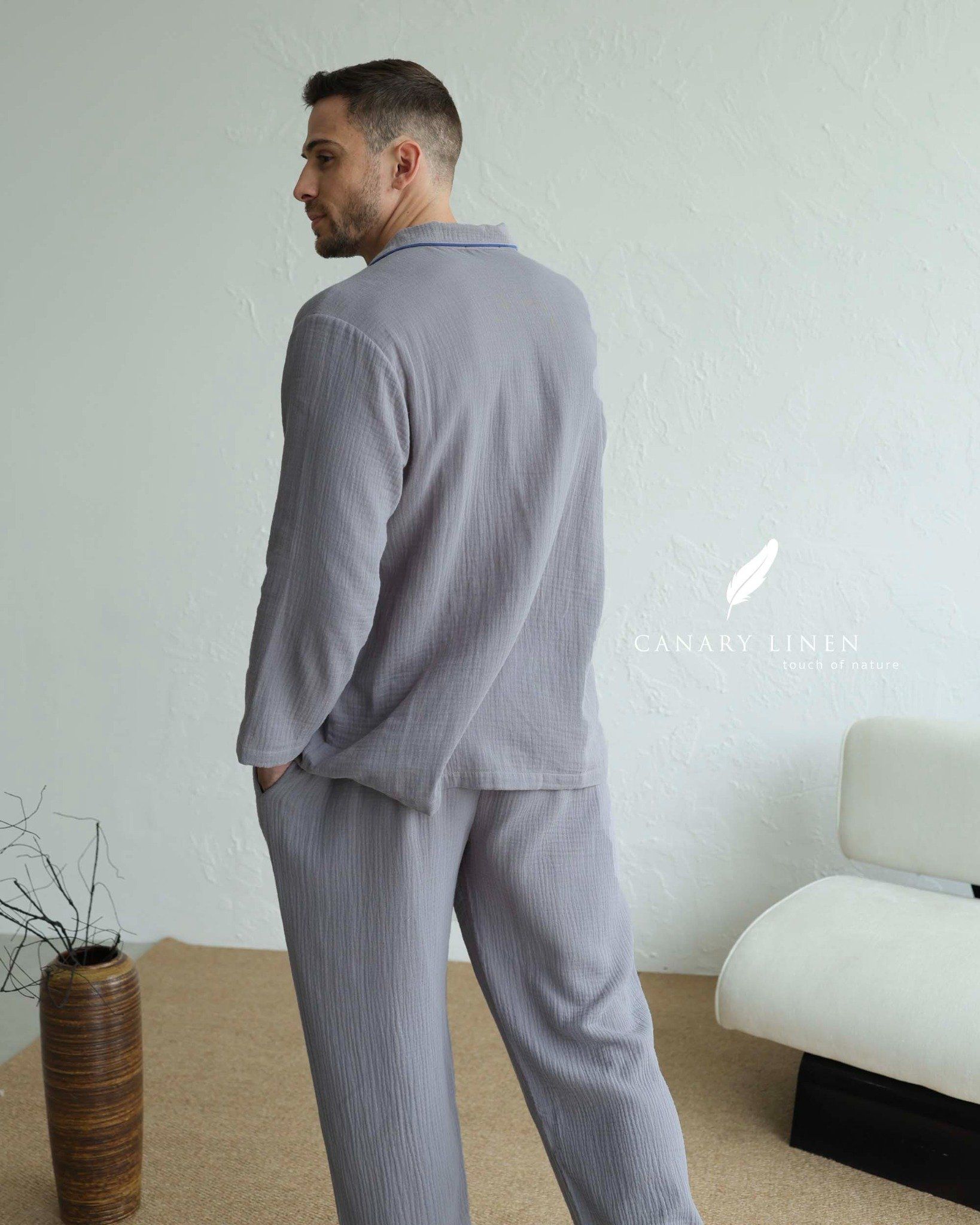  Men - Cove Set - Xám viền xanh indigo 