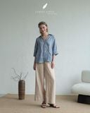  Quần ống suông gân giữa - Be nhạt 