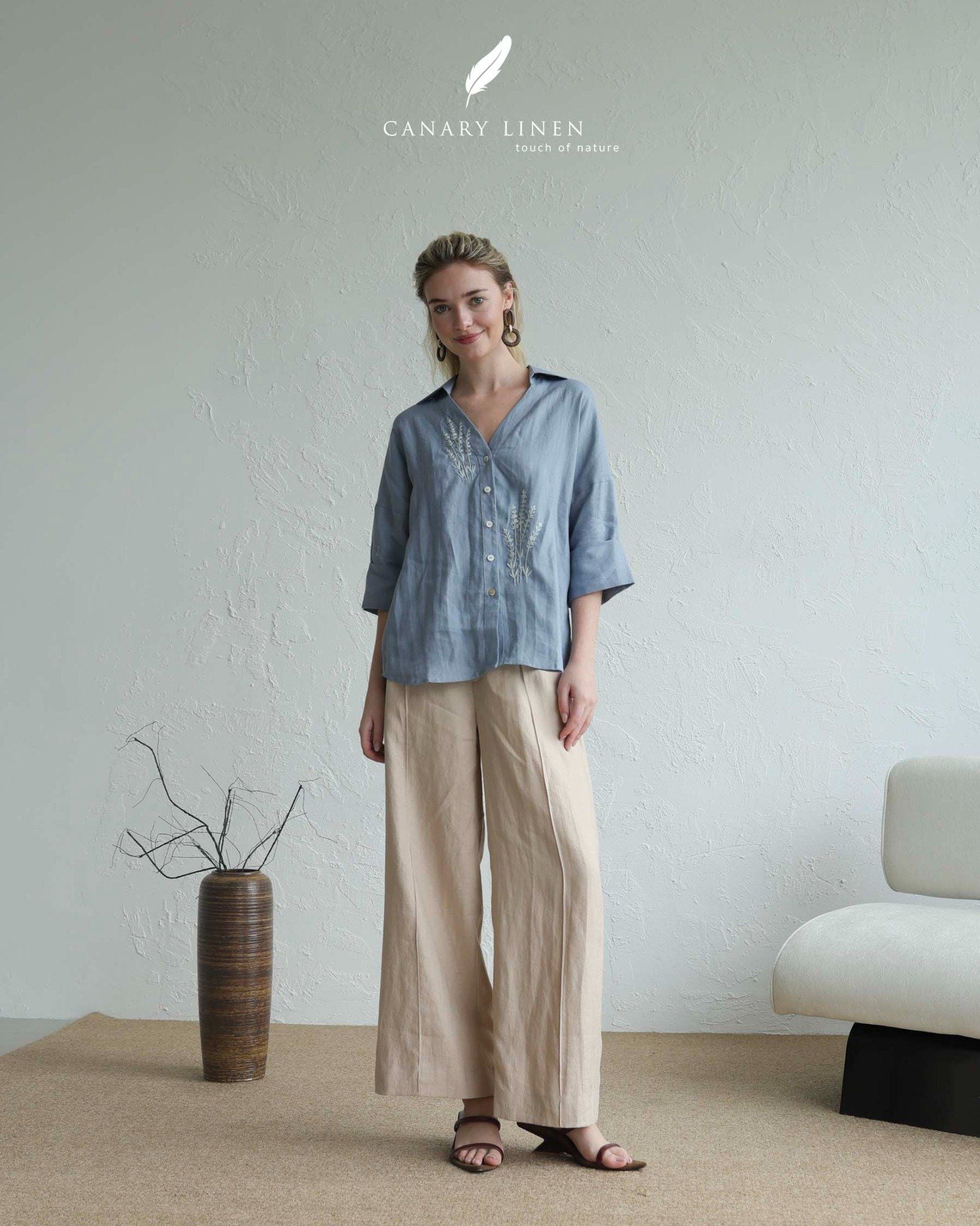  Quần ống suông gân giữa - Be nhạt 