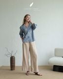  Quần ống suông gân giữa - Be nhạt 