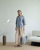  Quần ống suông gân giữa - Be nhạt 