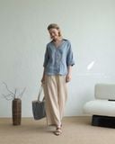  Quần ống suông gân giữa - Be nhạt 