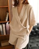  Nami Shorts - Be nhạt thêu viền nâu 