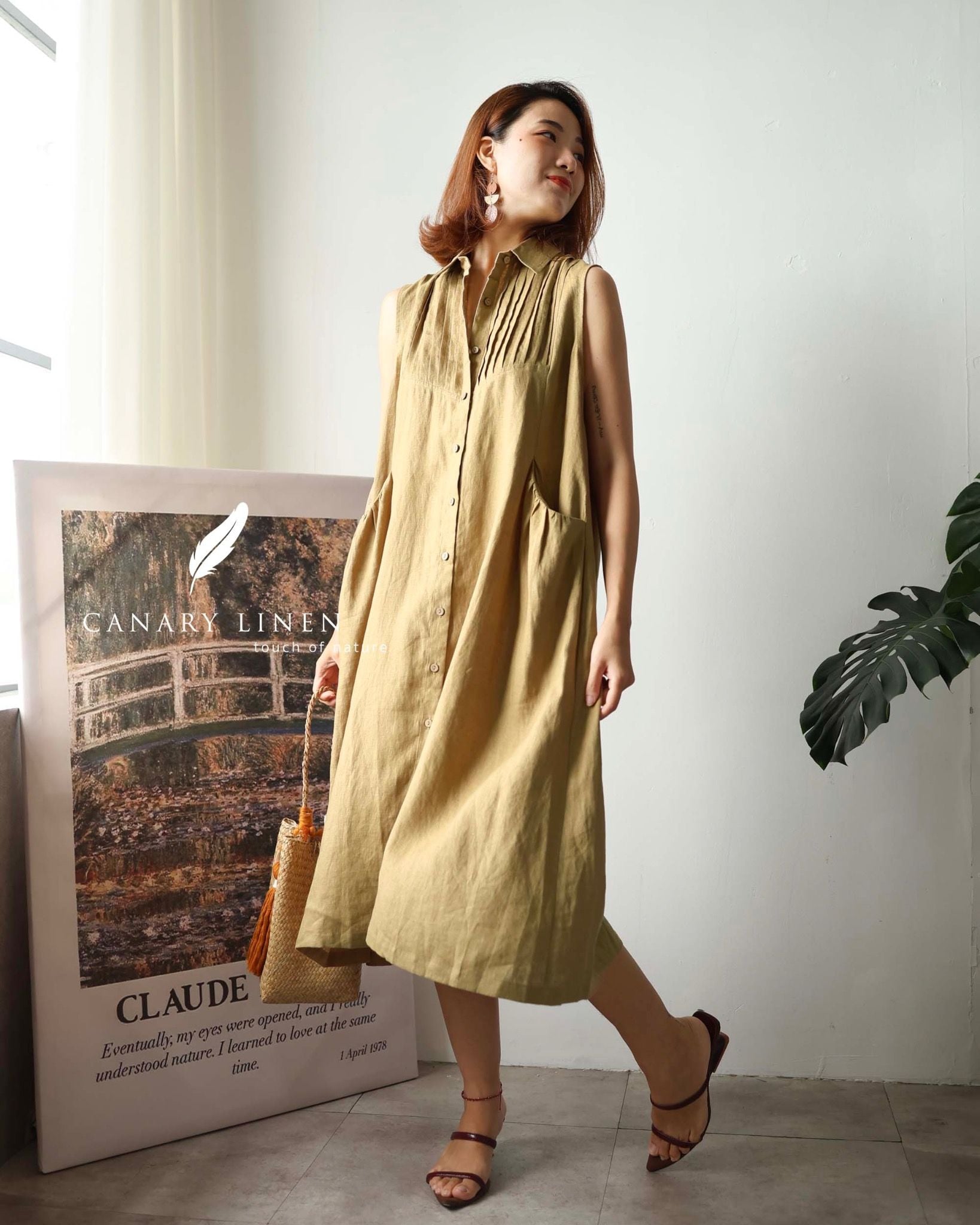  Pleat Dress - Xanh olive 