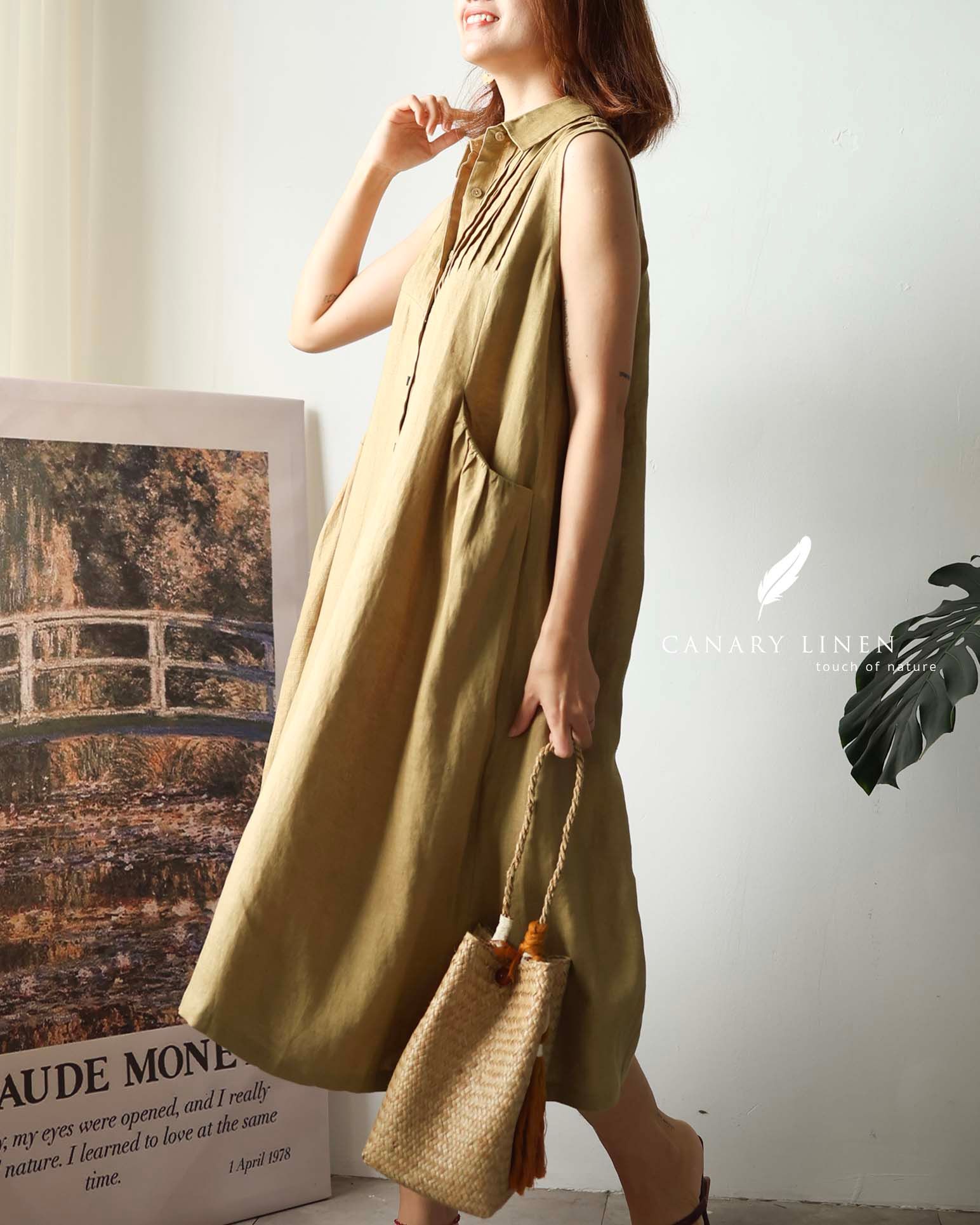  Pleat Dress - Xanh olive 