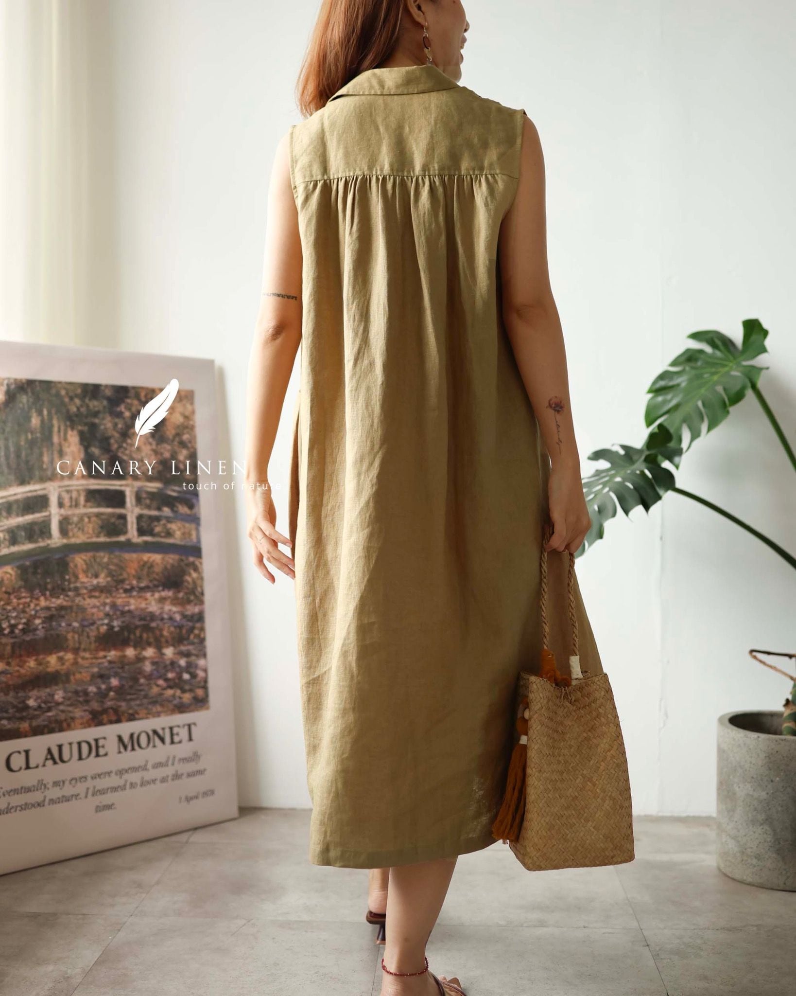  Pleat Dress - Xanh olive 