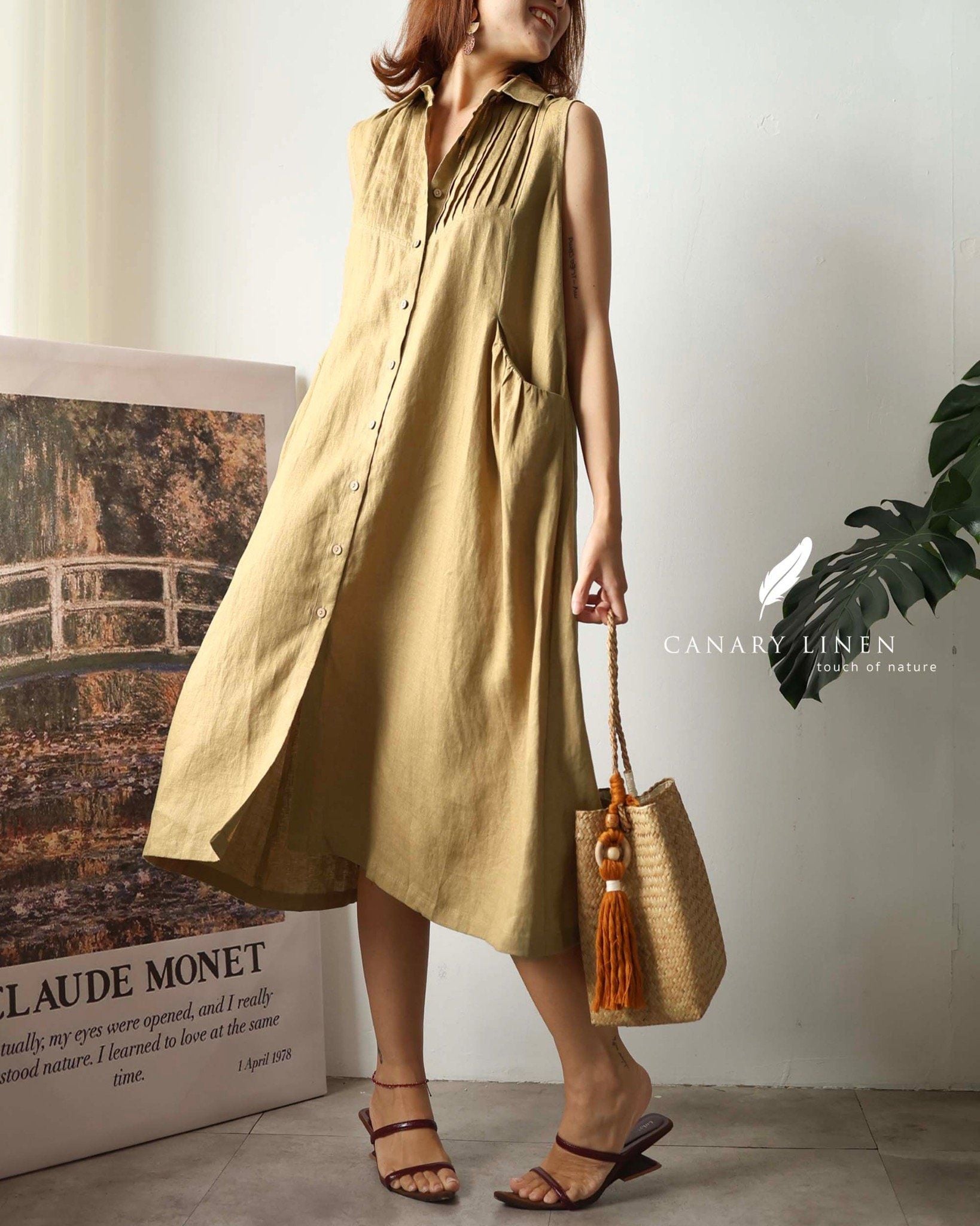  Pleat Dress - Xanh olive 