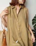  Pleat Dress - Xanh olive 