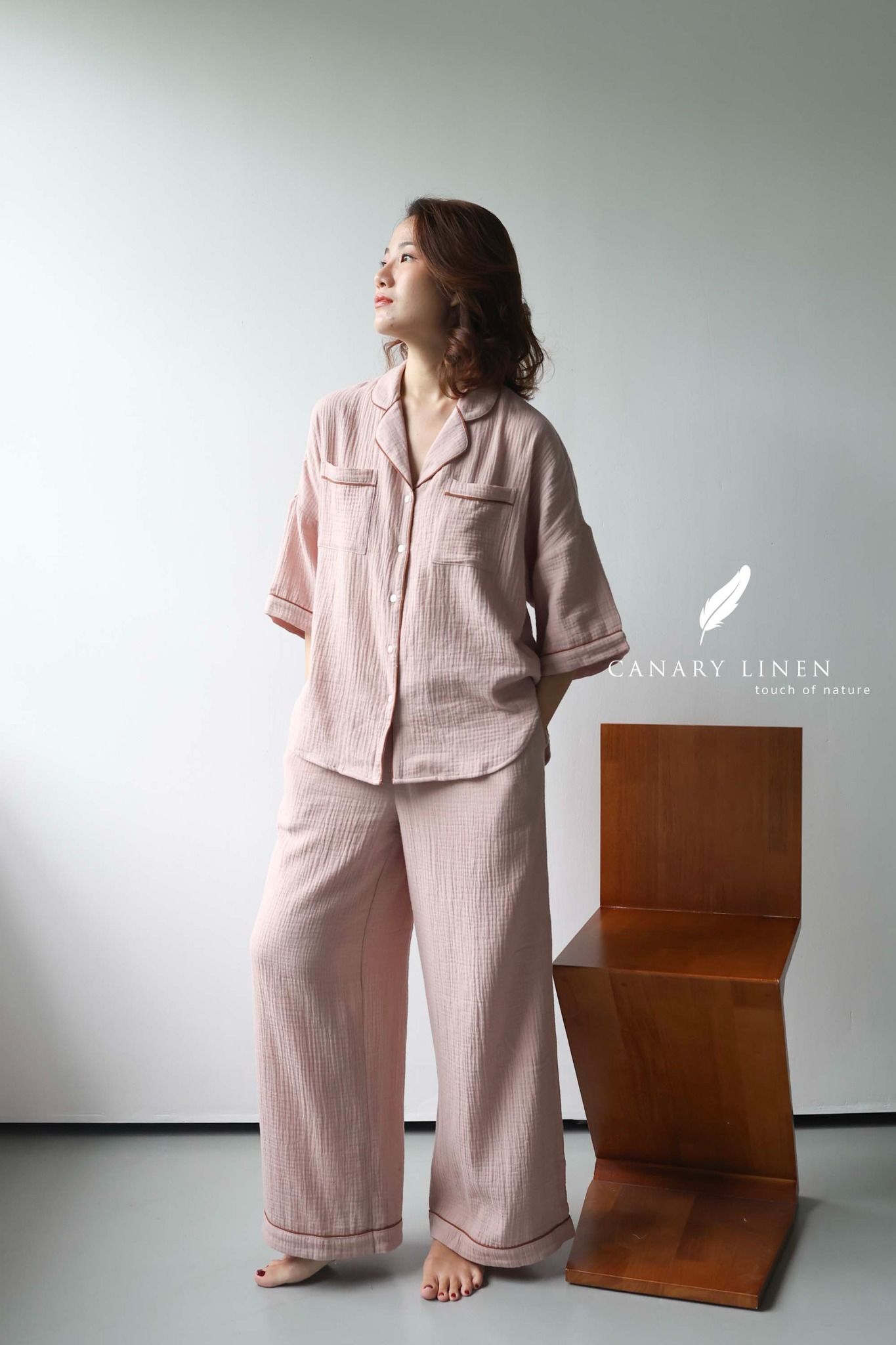  Calma Set - Hồng viền nâu 