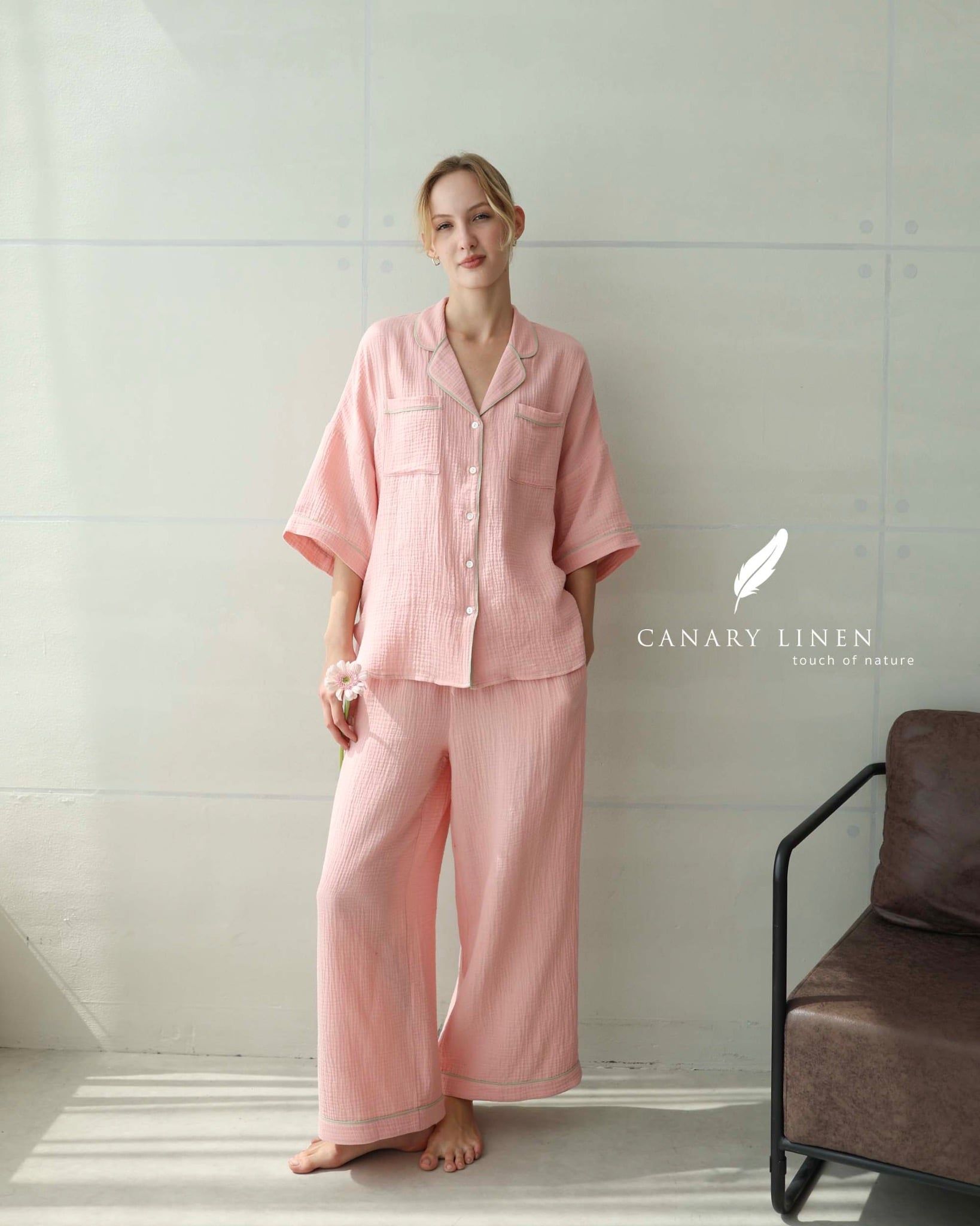  Calma Set - Hồng dâu viền xanh 