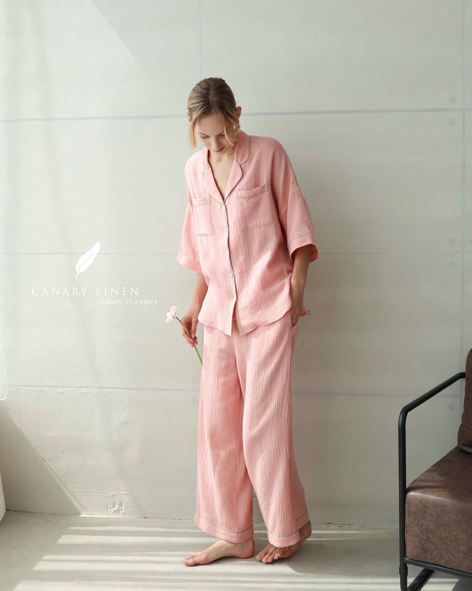  Calma Set - Hồng dâu viền xanh 