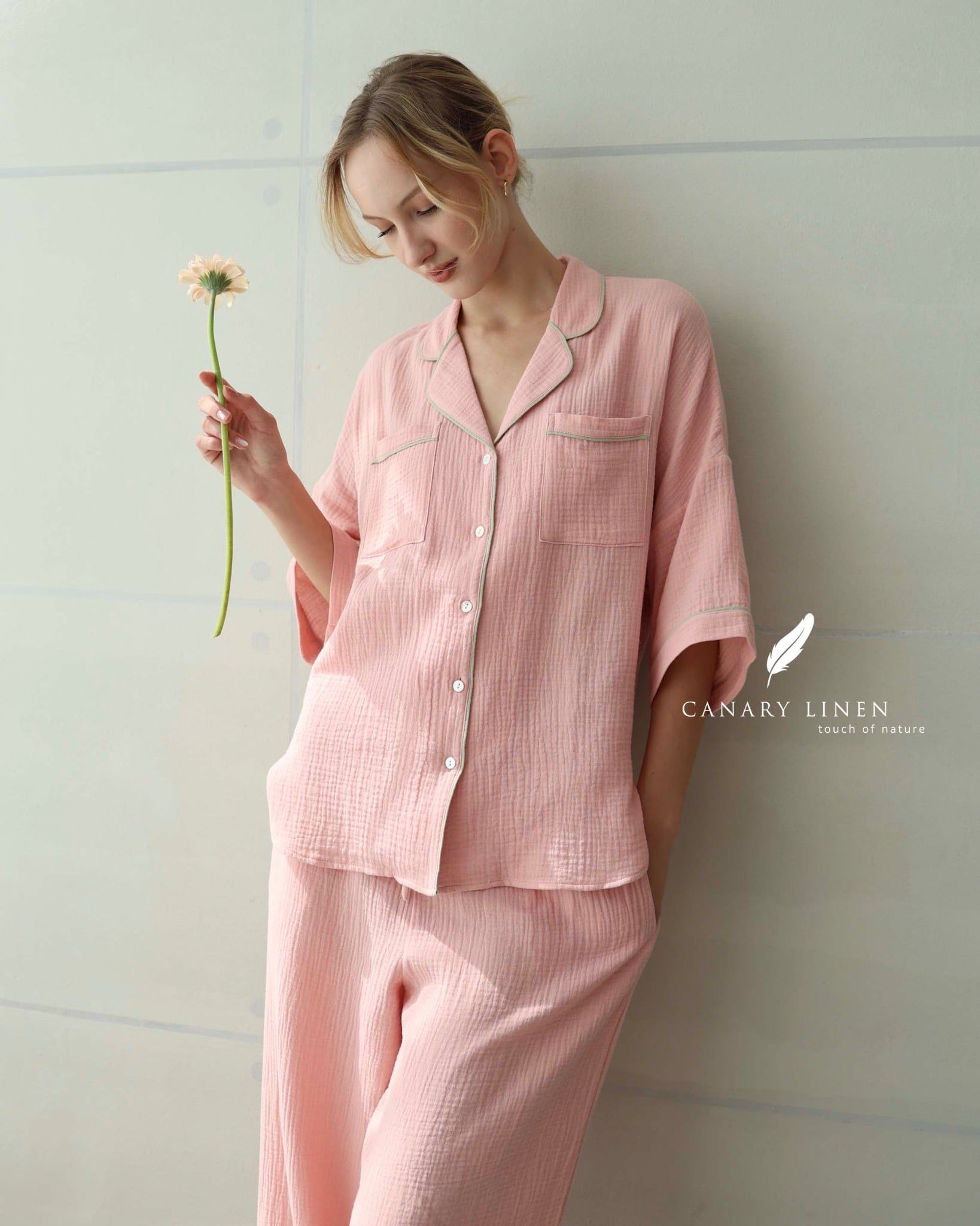  Calma Set - Hồng dâu viền xanh 