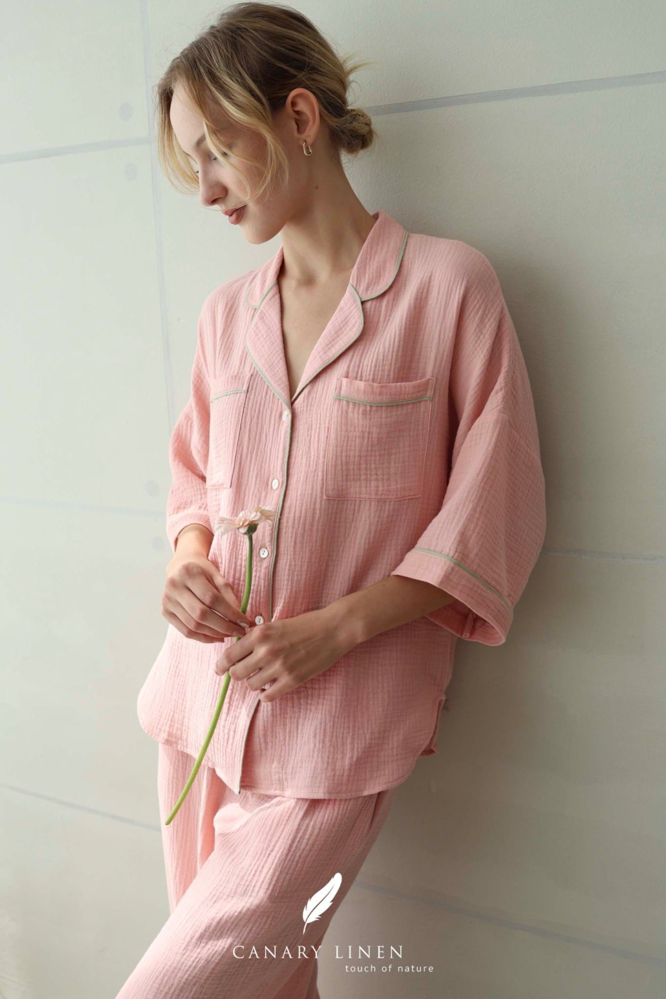  Calma Set - Hồng dâu viền xanh 