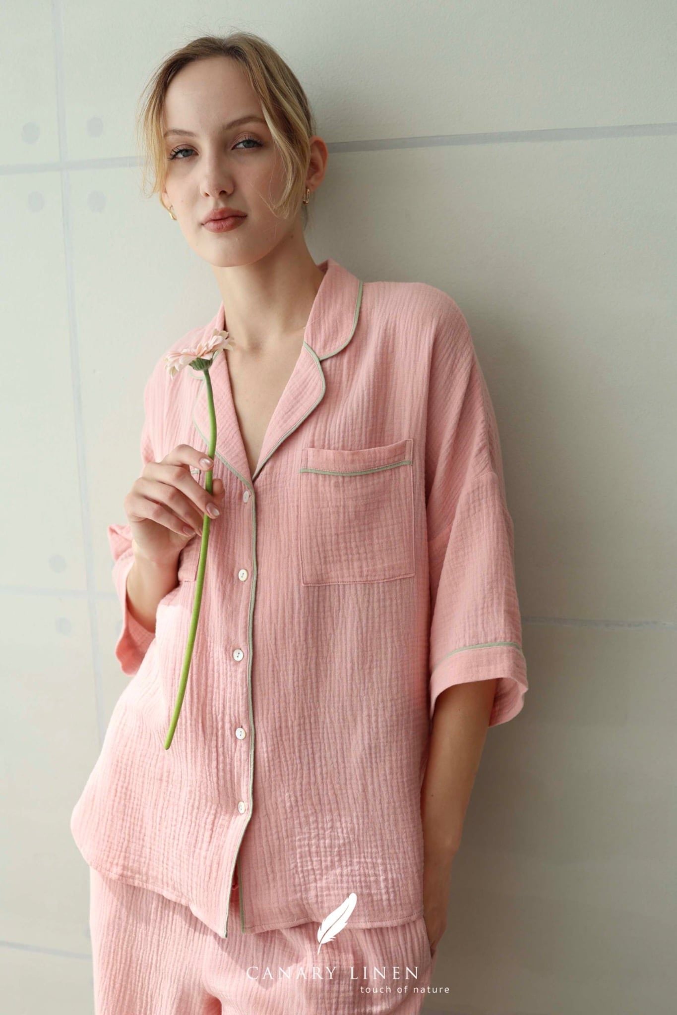  Calma Set - Hồng dâu viền xanh 