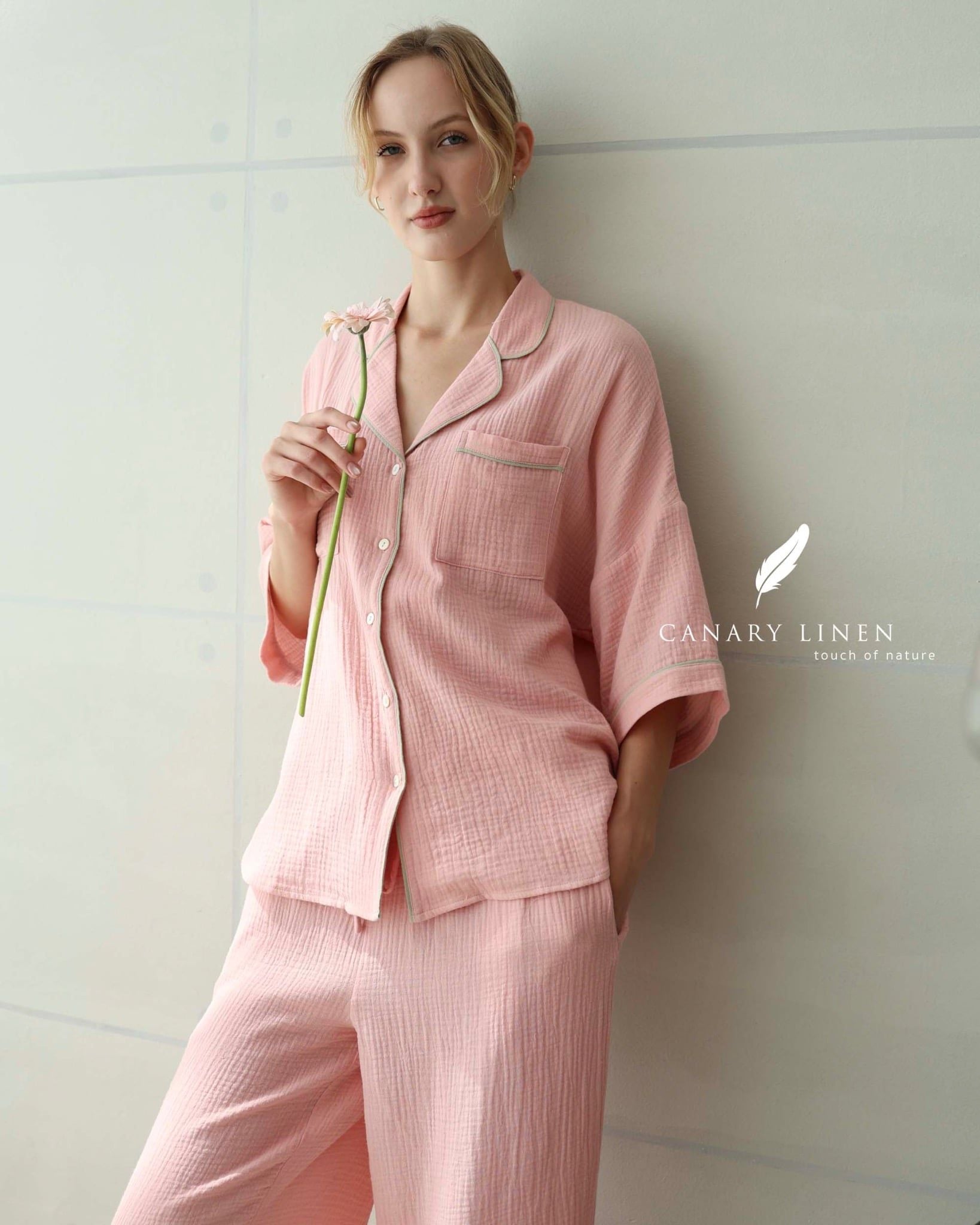  Calma Set - Hồng dâu viền xanh 