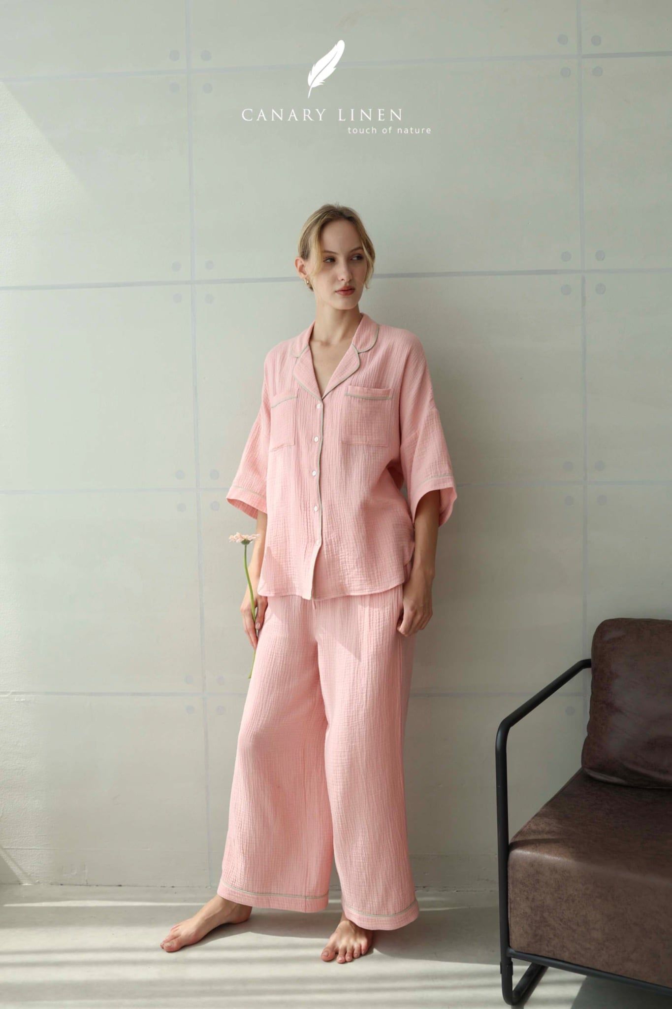  Calma Set - Hồng dâu viền xanh 