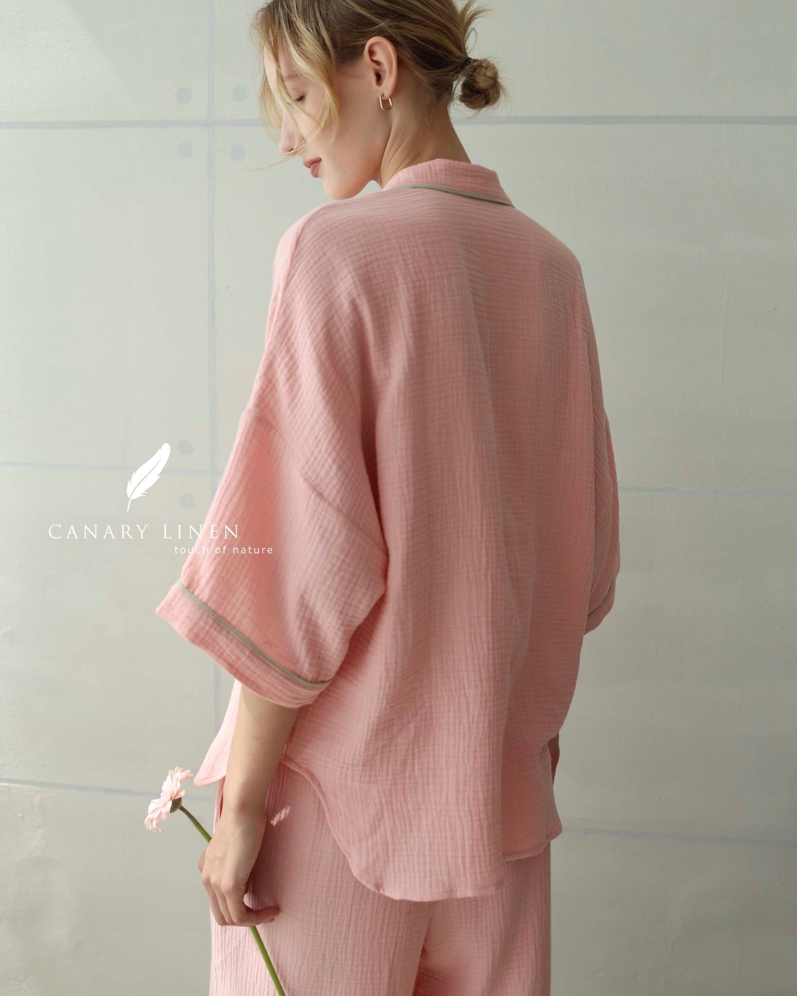  Calma Set - Hồng dâu viền xanh 