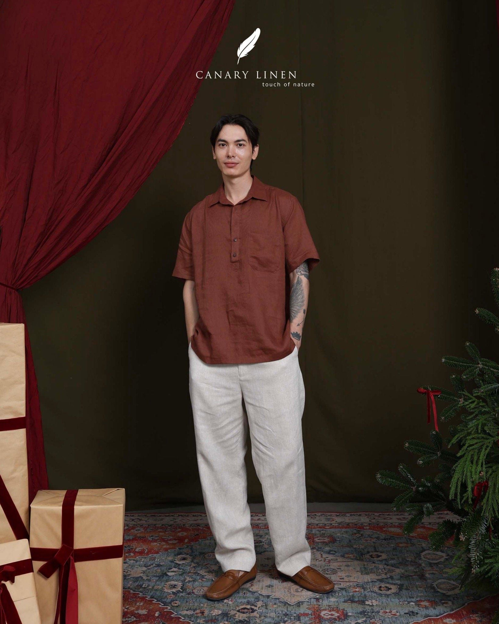  Short-Sleeve Polo Shirt - Nâu đỏ 