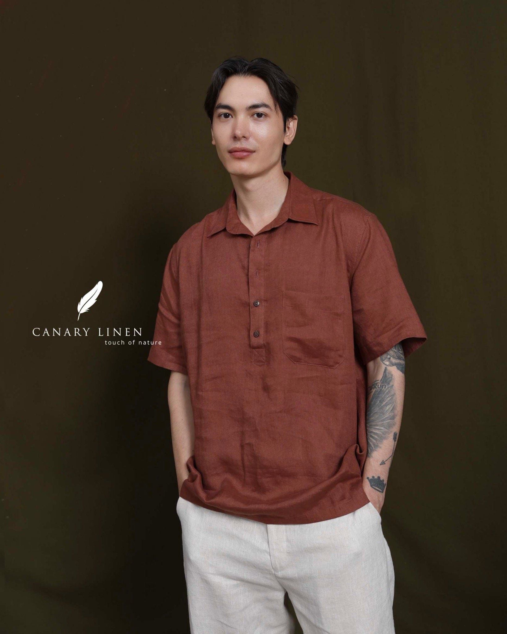  Short-Sleeve Polo Shirt - Nâu đỏ 