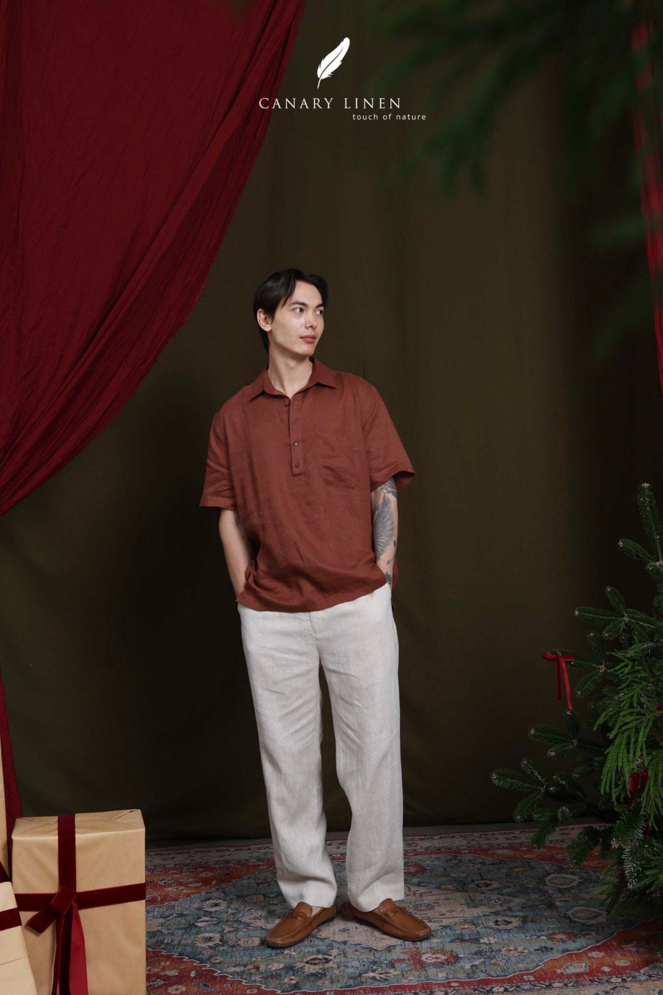  Short-Sleeve Polo Shirt - Nâu đỏ 