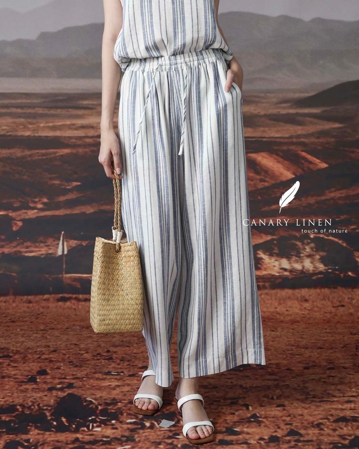  Sal Pants - Sọc navy nhạt 