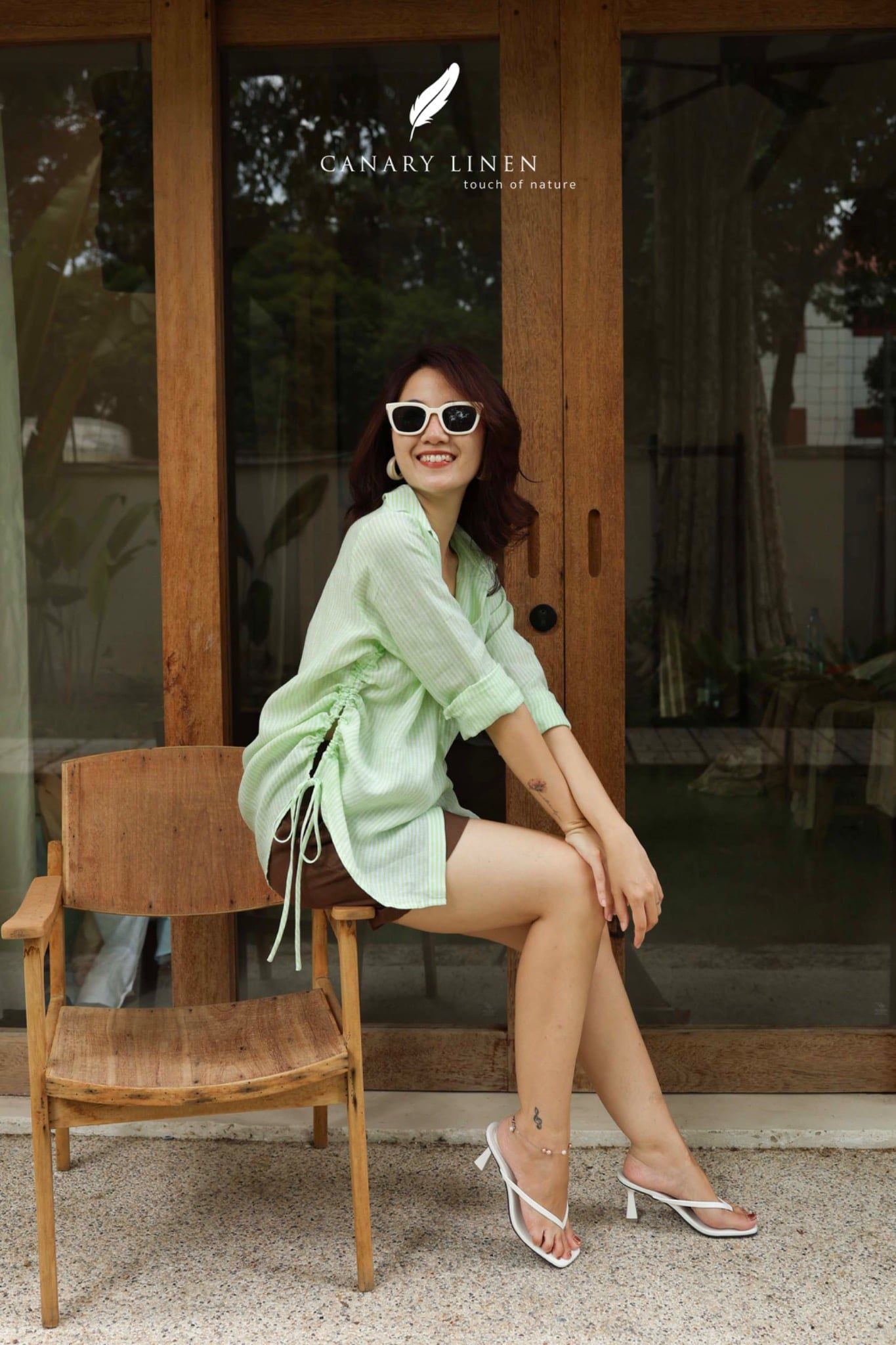  Ruxa Shirt - Sọc xanh lá 
