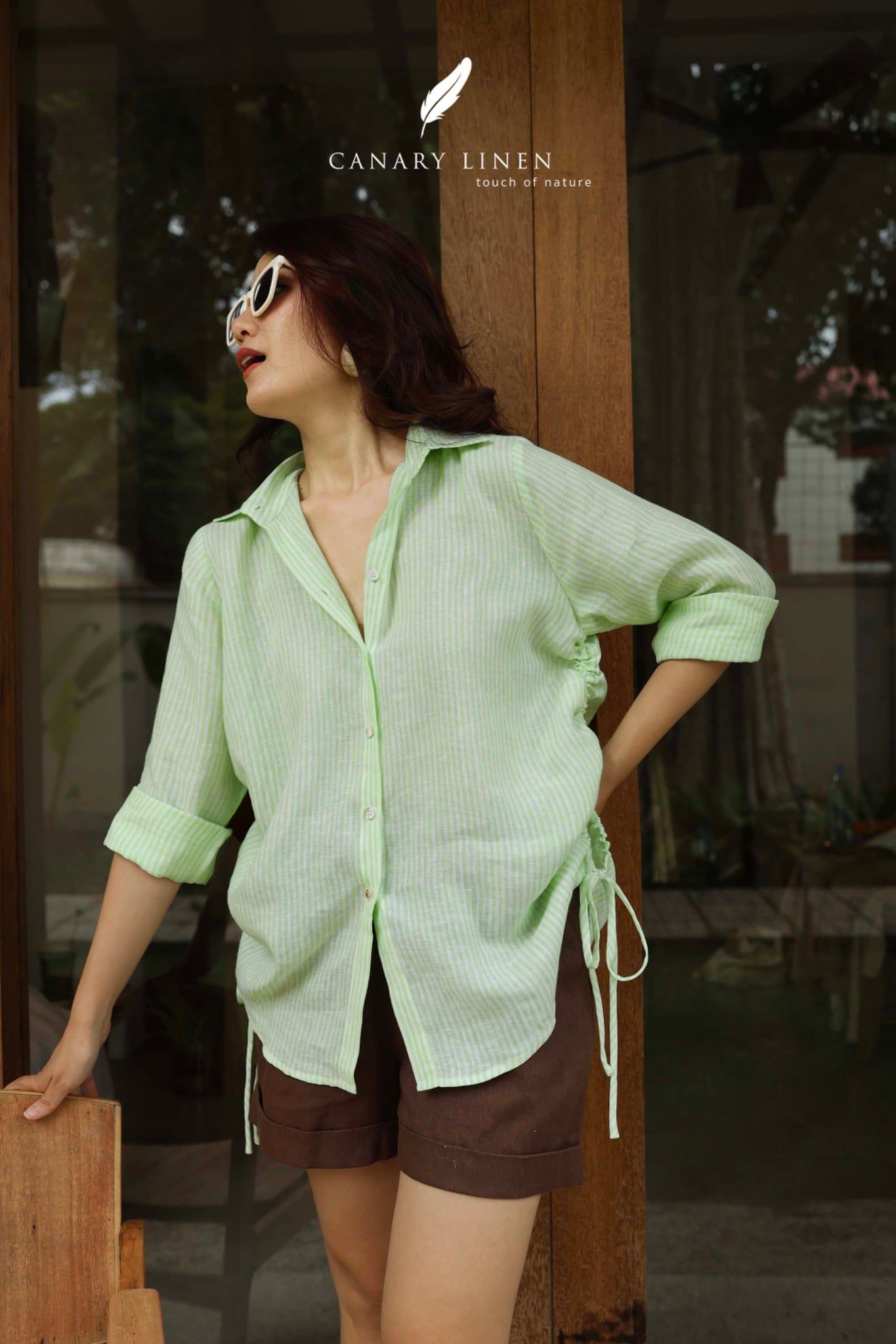  Ruxa Shirt - Sọc xanh lá 