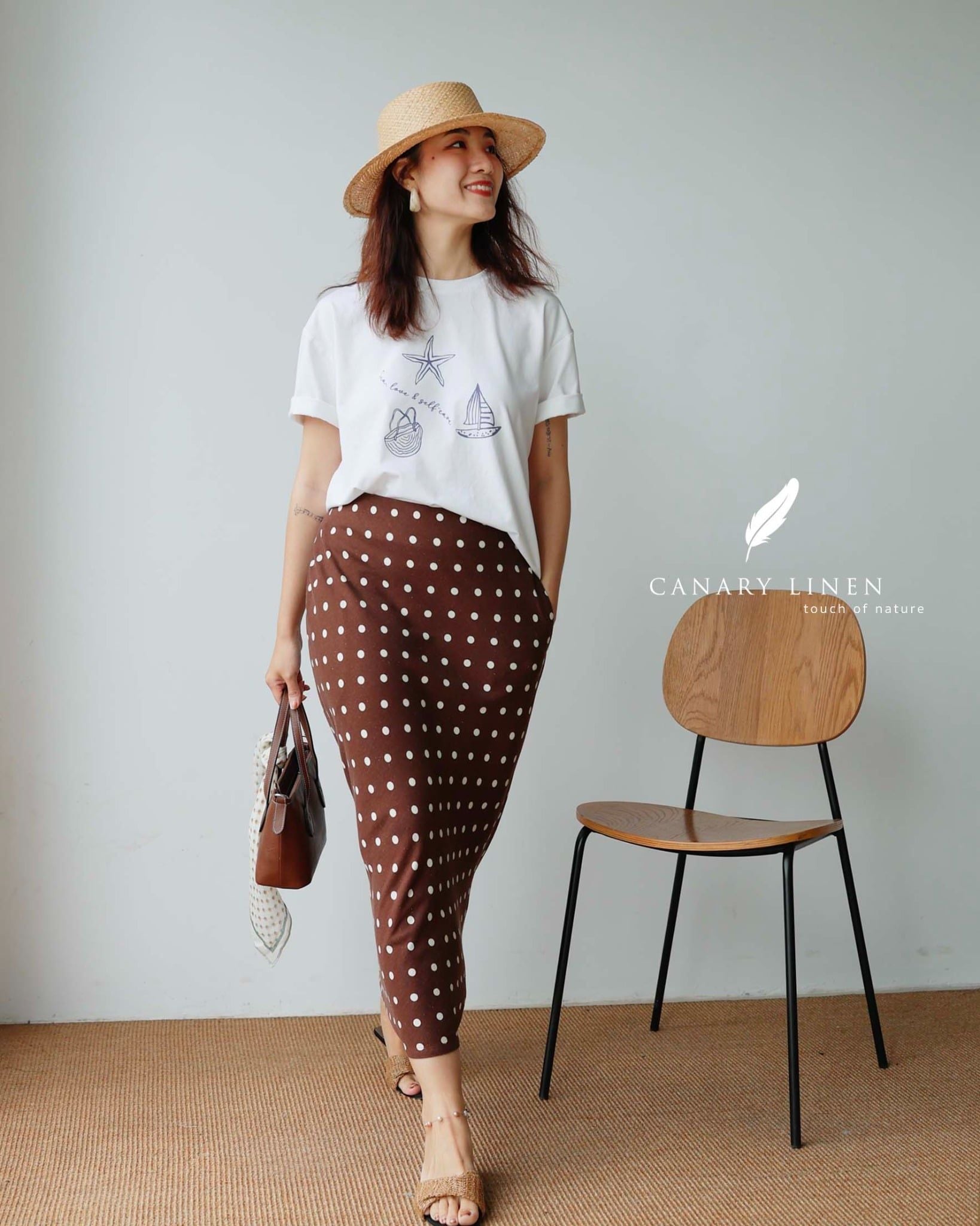  Mie Skirt - Nâu chấm bi 