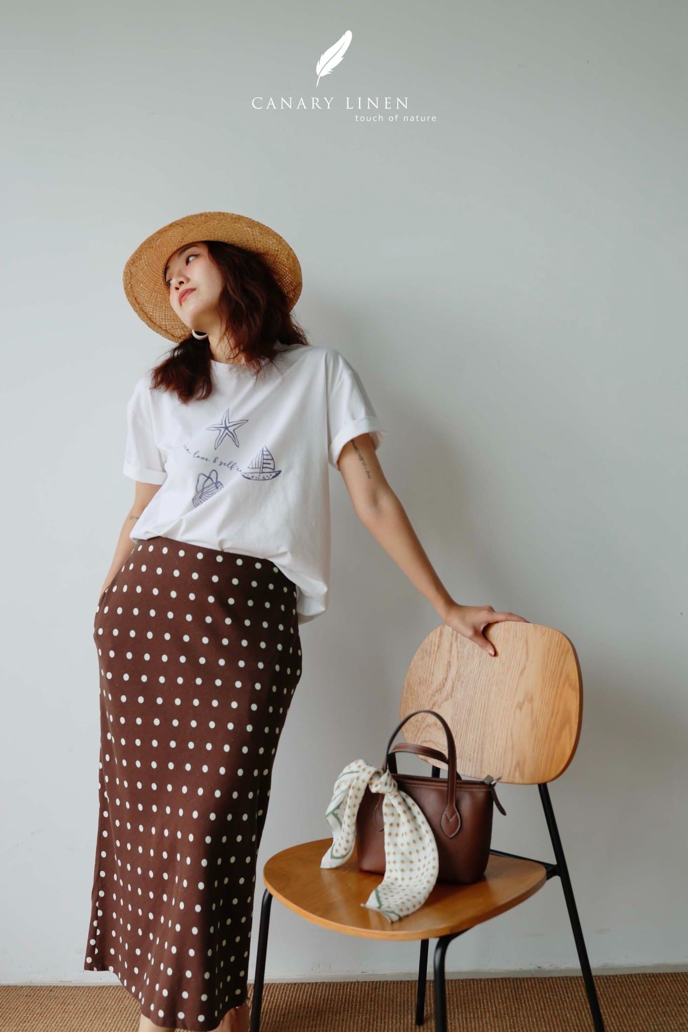  Mie Skirt - Nâu chấm bi 