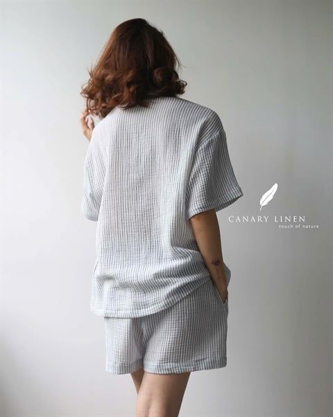  Vera Set - Sọc xám viền xanh indigo 