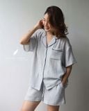  Vera Set - Sọc xám viền xanh indigo 