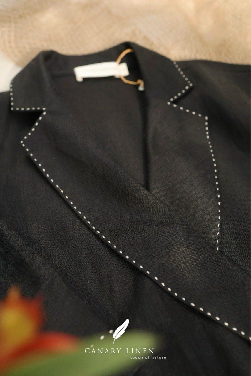  Nami Top - Đen thêu viền trắng 