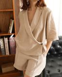  Nami Top - Be nhạt thêu viền nâu 