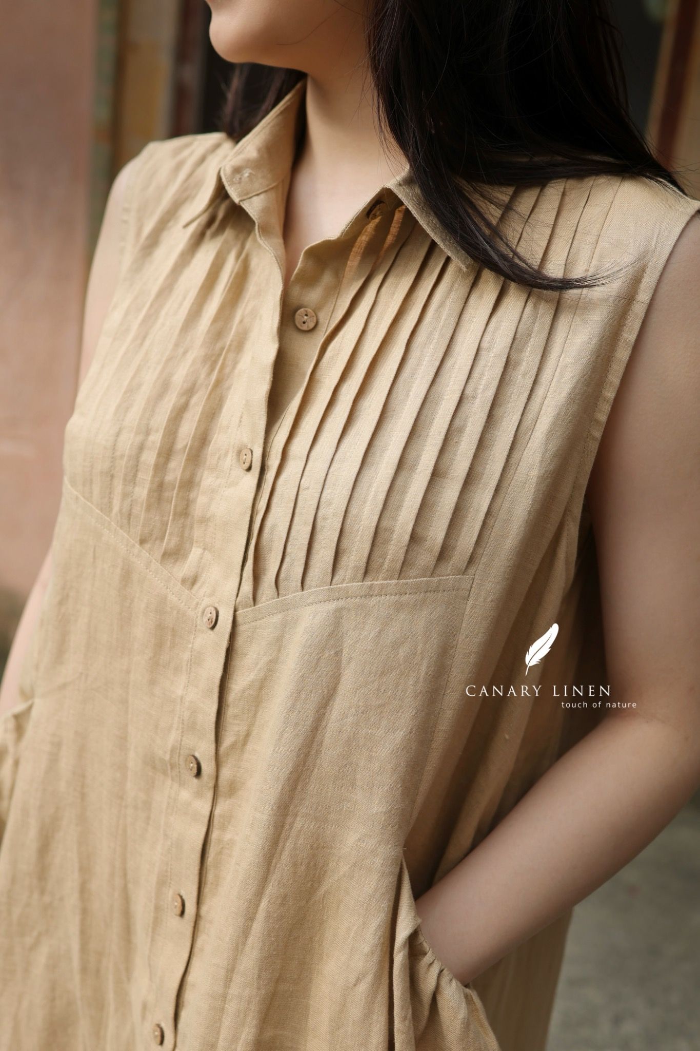  Pleat Dress - Be vàng 